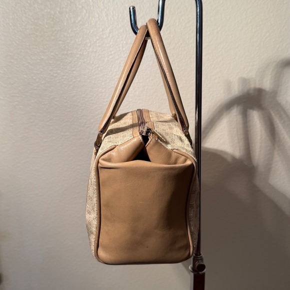 Vintage Gucci GG Monogram Boston Bag Tan Leather Trim top handle FLAW - Picture 6 of 16